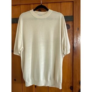 Allora 100% Silk Short Sleeve Knit Sweater Cream Ivory Crew Neck XL